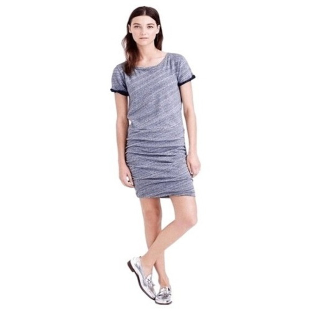 J. Crew Heather Grey Short Sleeve Cotton Dress Ruched Sides Size XXS‎